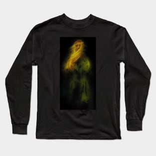 Beautiful girl, like in dream. Beautiful tufts of hair. Green, yellow. Dark. Long Sleeve T-Shirt